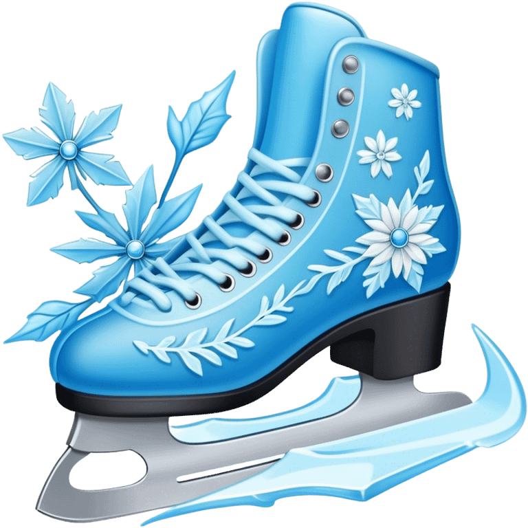 Ice blue skate blades, carving frost flower trails emoji