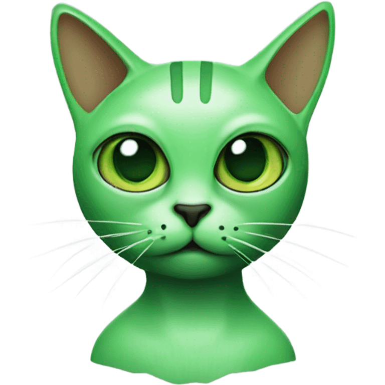 Green cat with alien eyes and alien antenna emoji