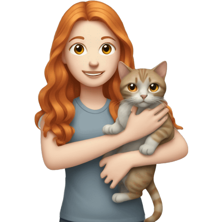 Ginger girl holding gray cat emoji