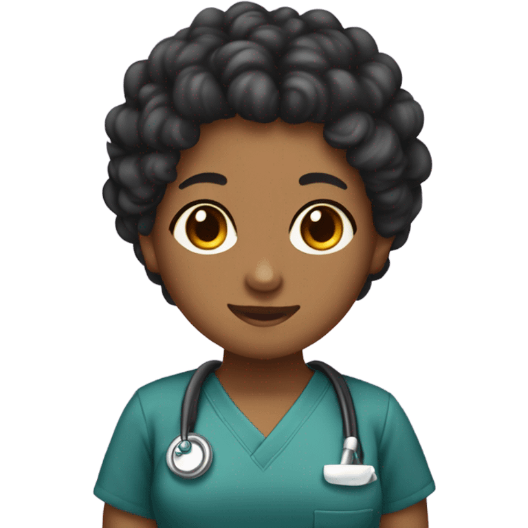 black curl hair, tan skin nursing student, kawaii emoji