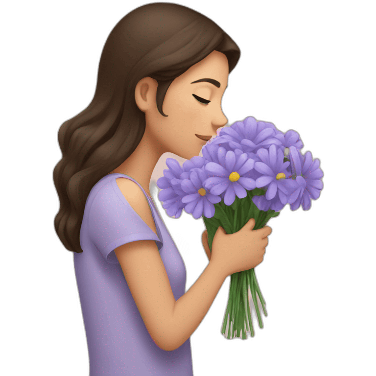 brunette girl smells flowers emoji