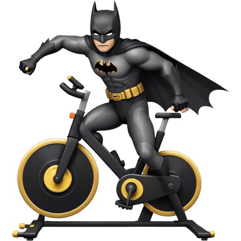 black Batman suit on a spinning bike, wheel behind him emoji