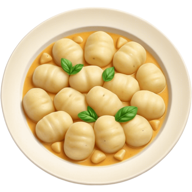 Cinematic Realistic Gnocchi Dish Emoji, showcasing tender potato dumplings in a light sauce rendered with soft textures and inviting, natural lighting. emoji