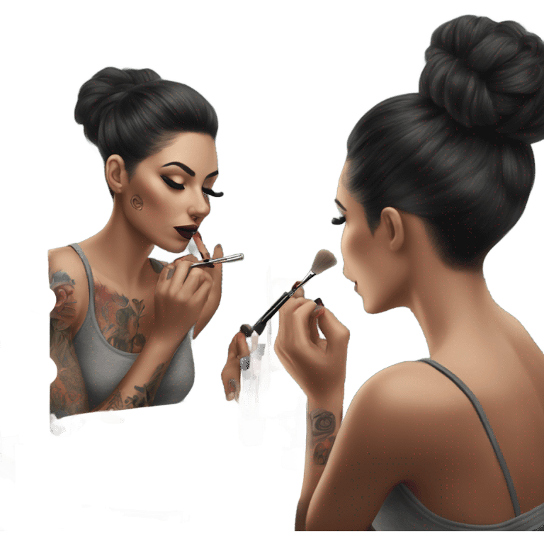 Hyper Realistic Beautiful tattooed woman applying her makeup in a mirror  emoji