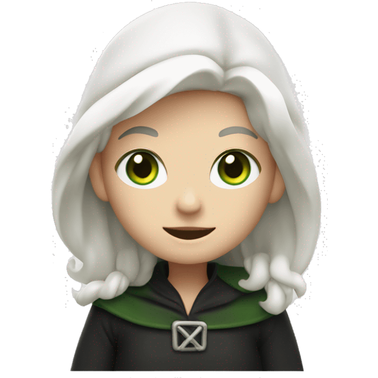 Young witch with white hair, white skin, cap, green eyes, thumbs up   emoji