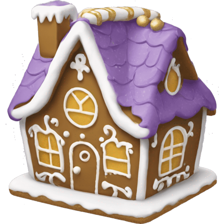 Purple and white and gold gingerbread house emoji