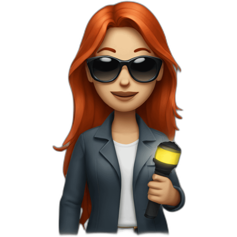 woman-with-long-red-hair-sunglasses-holding-flashlight emoji