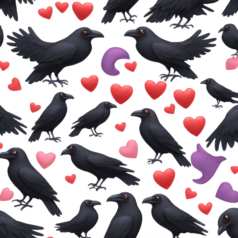 Raven with hearts emoji