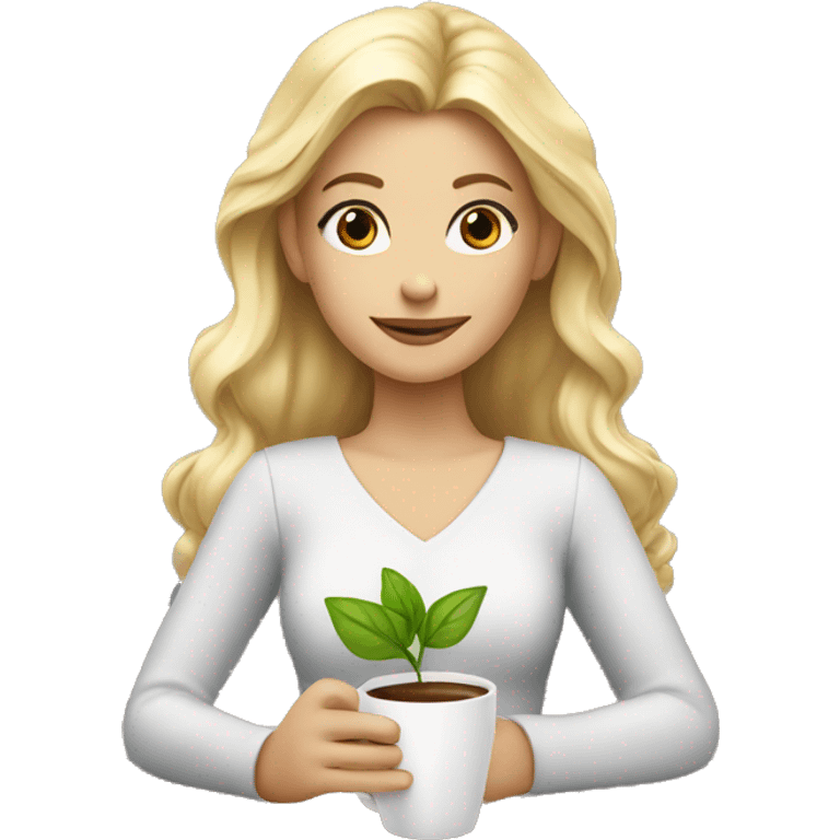 Blonde princess with coffee and plant emoji