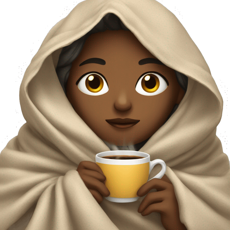 girl inside a blanket sipping coffee eyes closed emoji