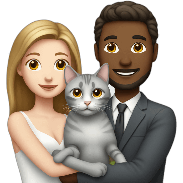 white couple marriage and holding gray cat emoji