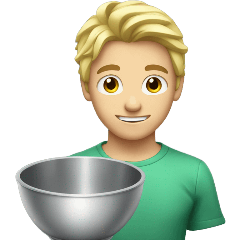 attractive blonde young man using a mixing bowl  emoji