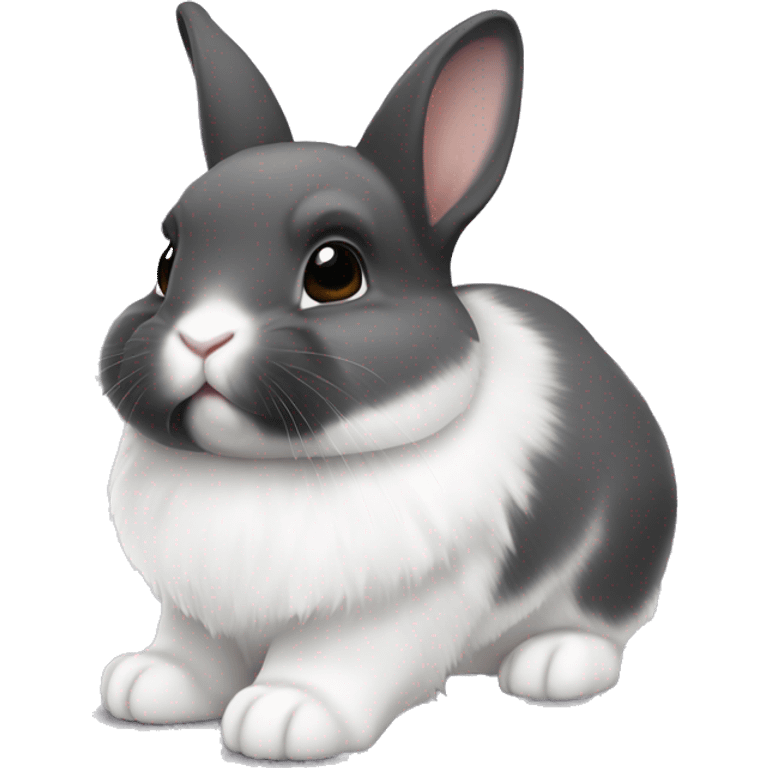 netherland dwarf bunny with dark gray fur on top and white fur on the bottom emoji