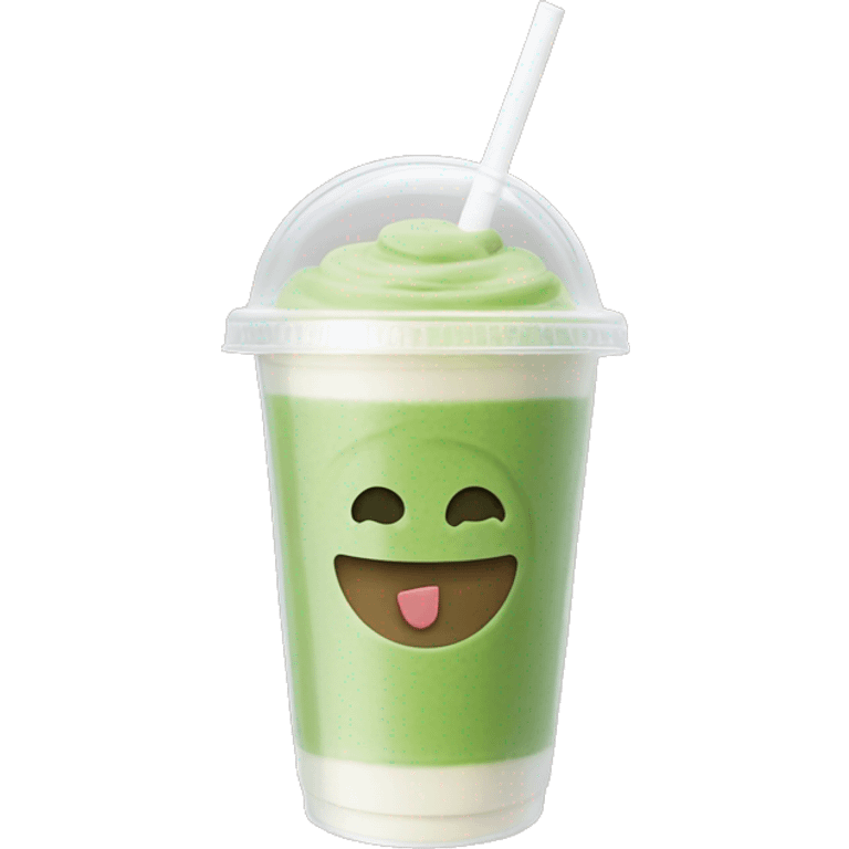 matcha latte in a plastic clear takeout cup with flat lid and straw emoji