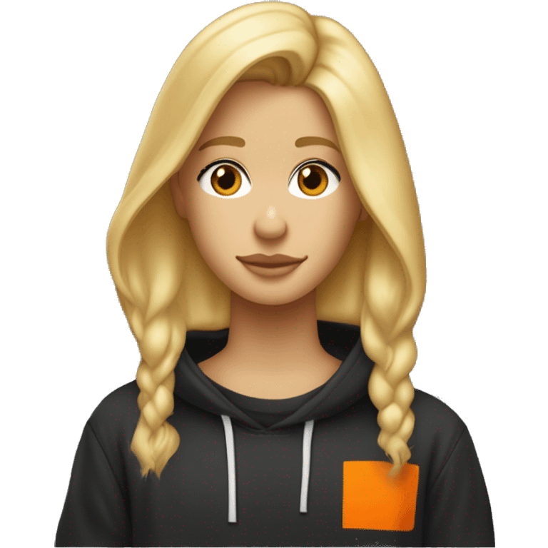 Adulte blond foncé avec les cheveux a l'ancienne coupe de Justin Bieber avec un sweat à capuche noi avec petit logo orange emoji