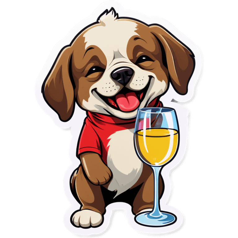 A dog crying holding a glass of wine  emoji