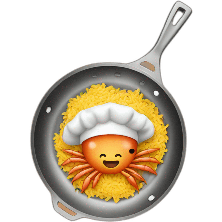 prawn dressed as a cook cooking fried rice in a skillet emoji