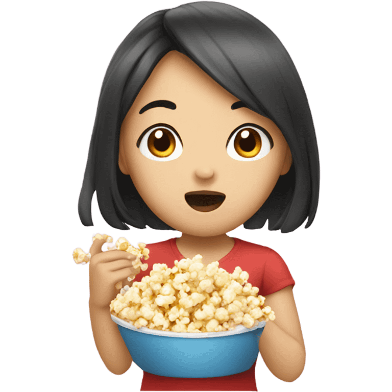 Cute Asian girl eating popcorn emoji