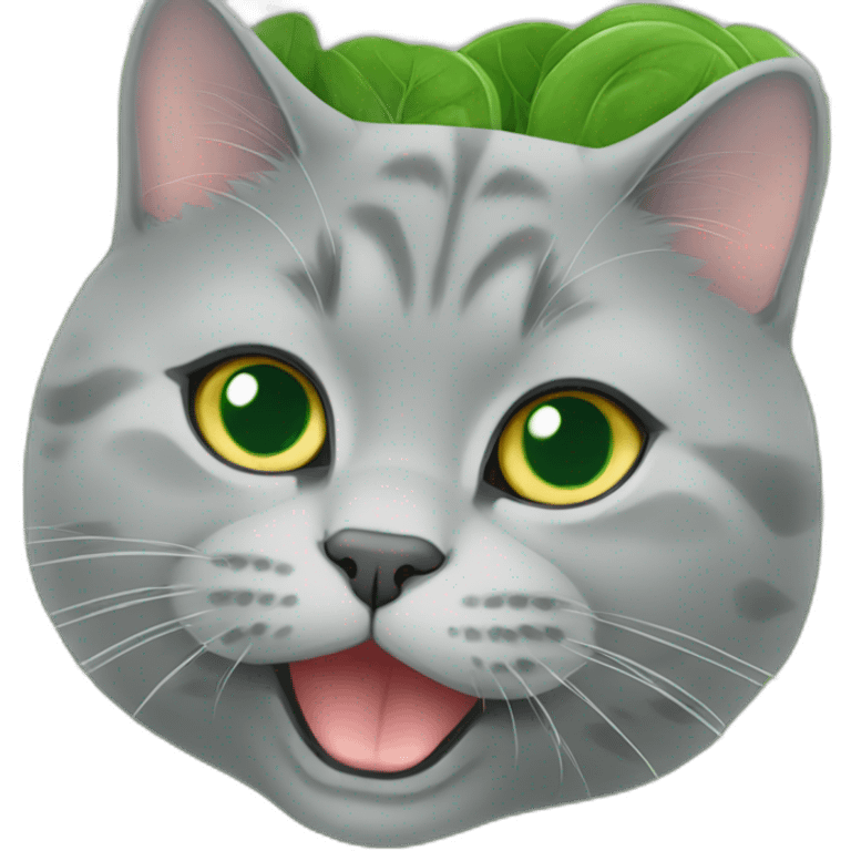 british shorthair cat eating spinach emoji