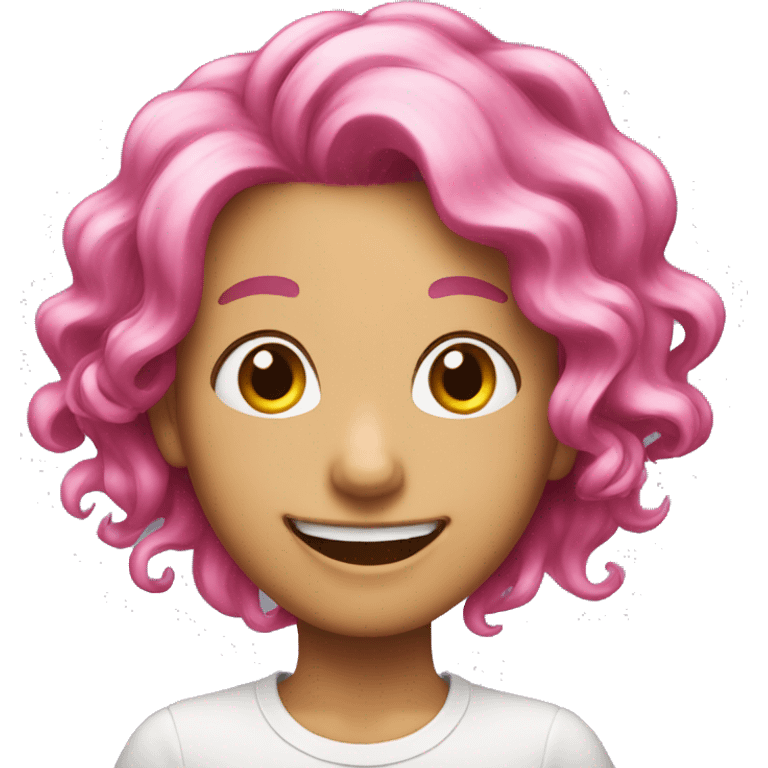 Pink hair with big smile emoji