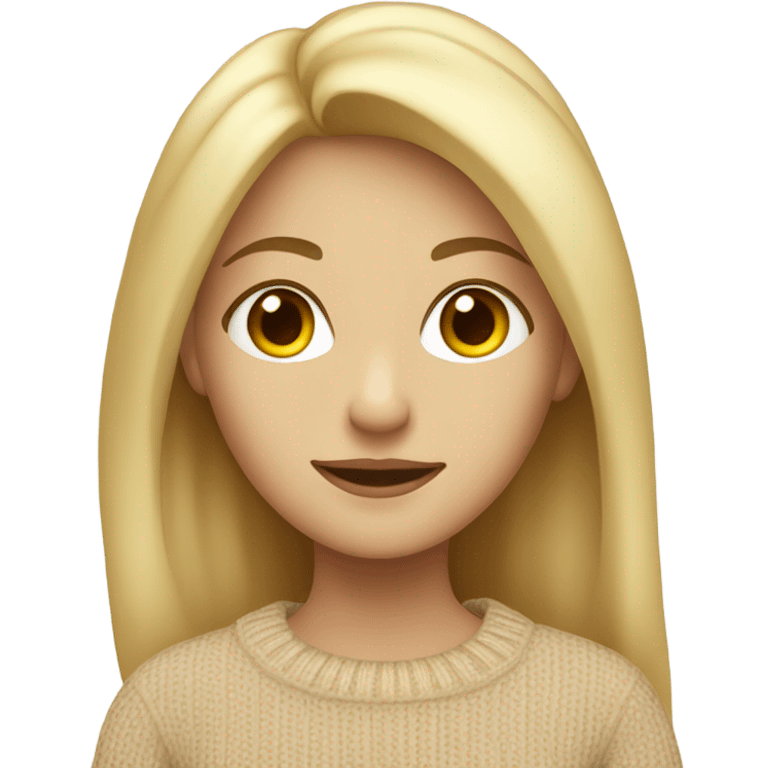 A blonde girl with a side parting and long hair in a beige sweater  emoji