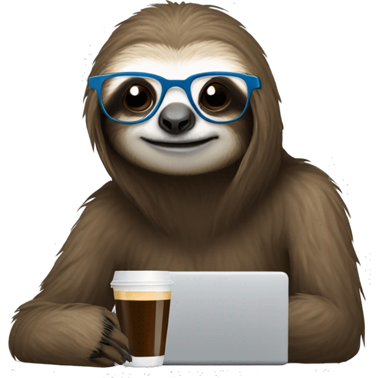 tired sloth wearing glasses with laptop and espresso tonic emoji