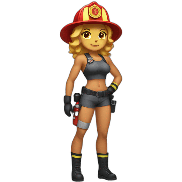 Buffed Catgirl Firefighter beach emoji