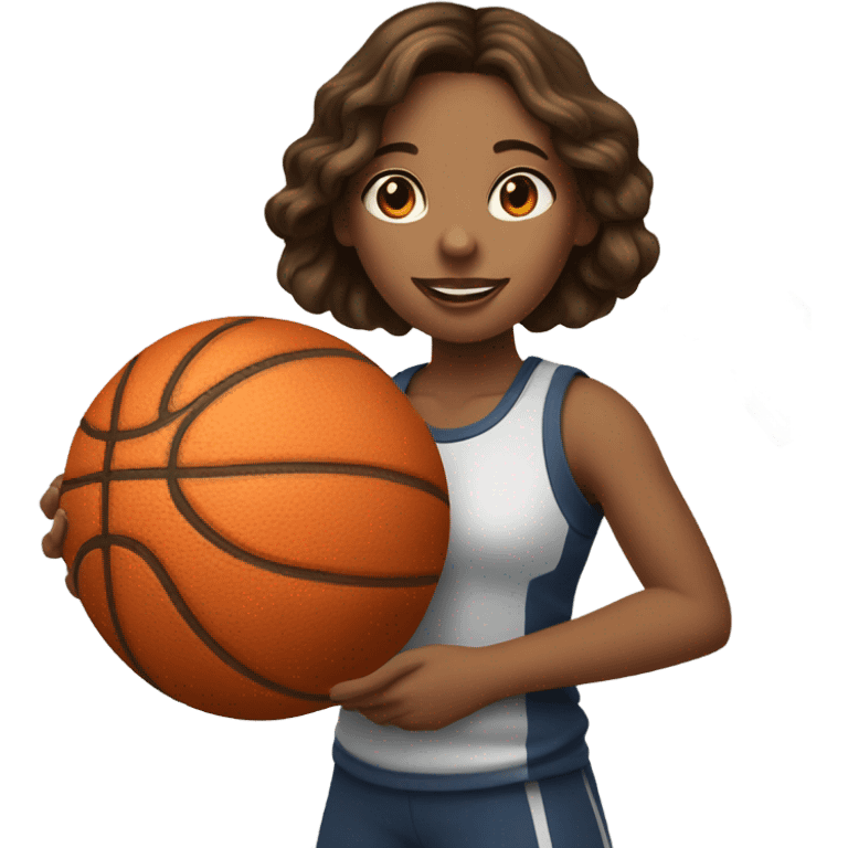 Girl brown hair and white skin, basketball and money emoji