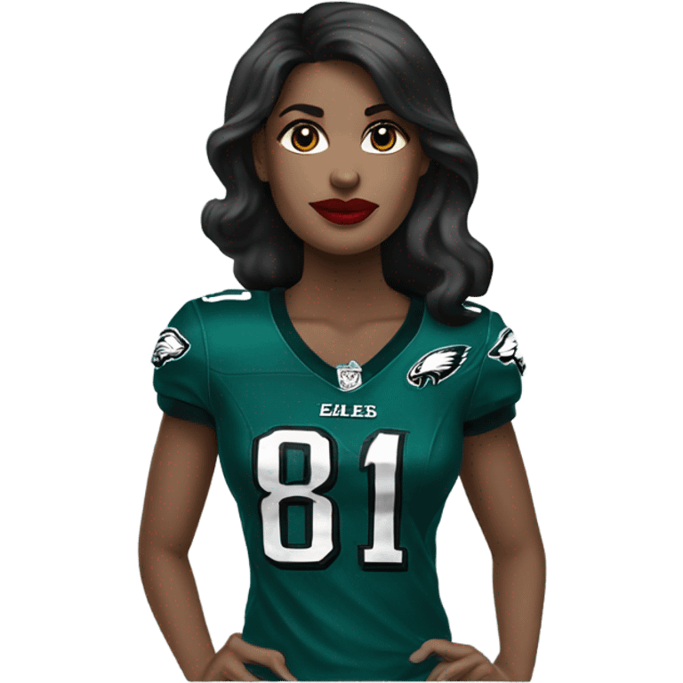  White female dark hair red lips wearing Philadelphia Eagles jersey emoji