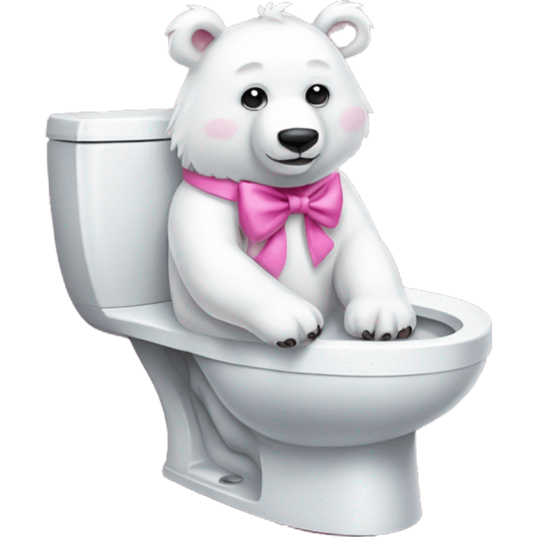 White Bear wearing a pink bow sitting on a toilet  emoji