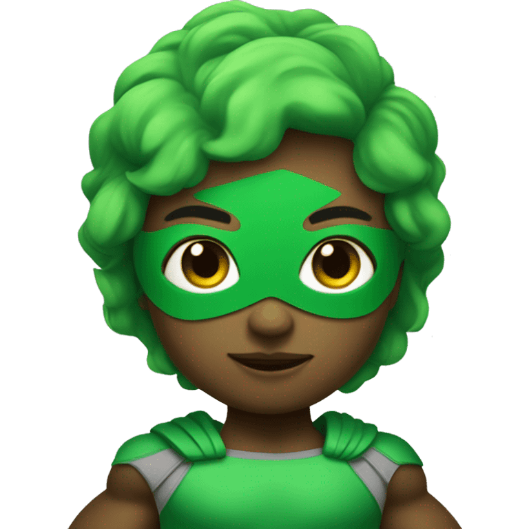 cute mini superhero with green clothes sayin hello emoji