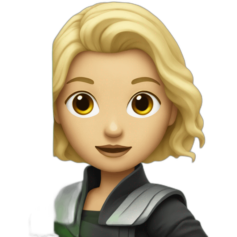 Blonde woman with lightsaber emoji