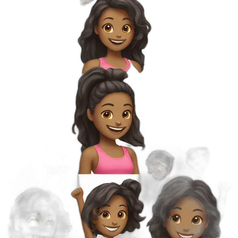 black girl, happy, working out, straight black long hair emoji