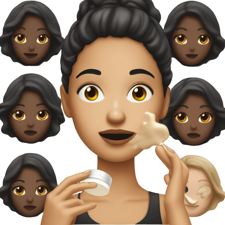 white girl applying cream on face with dark haïr emoji