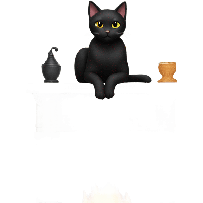 black cat on top of fireplace mantle emoji