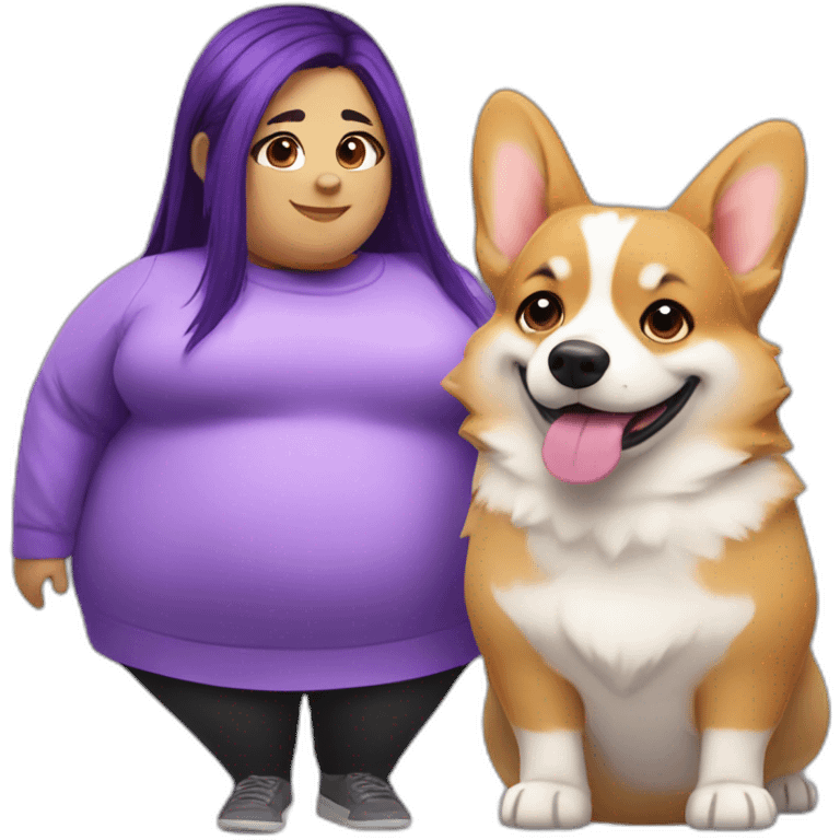 fat corgi and purple hair girl emoji