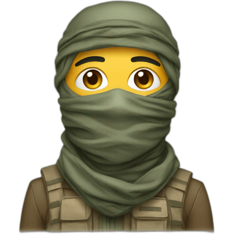 A person masked with shemagh and wearing military clothing  emoji