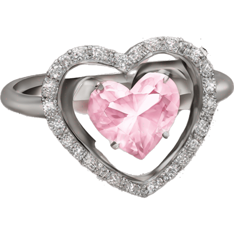 Diamond silver  ring light pink heart emoji