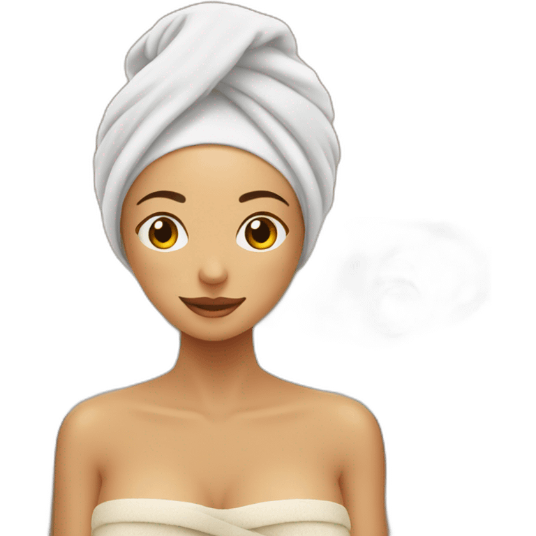 woman with towel on her head infront of sauna emoji