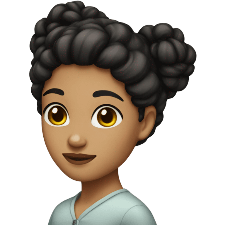  girl medium skin with black curly hair in a low bun emoji