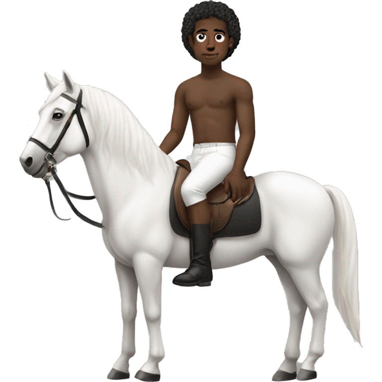 black man sitting on a white horse with no shirt and white pants emoji