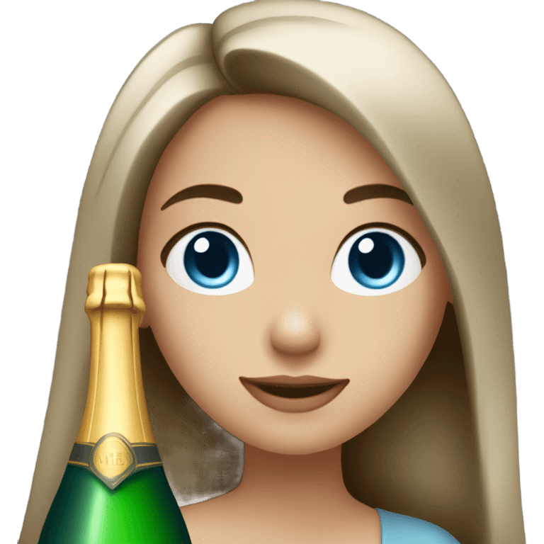 girl with long dark brown hair and grey-blue eyes with bottle of champagne  emoji