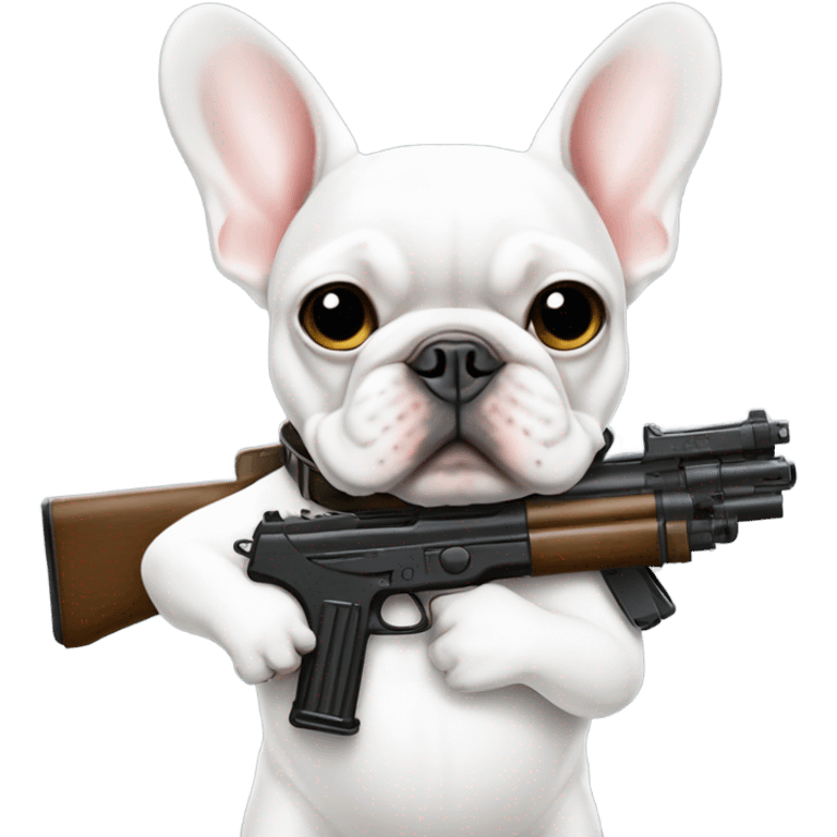 white french bulldog with gun emoji