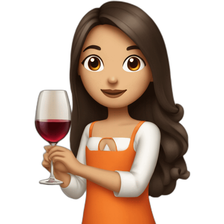 petite brunette girl with long hair in orange dress drinking wine emoji