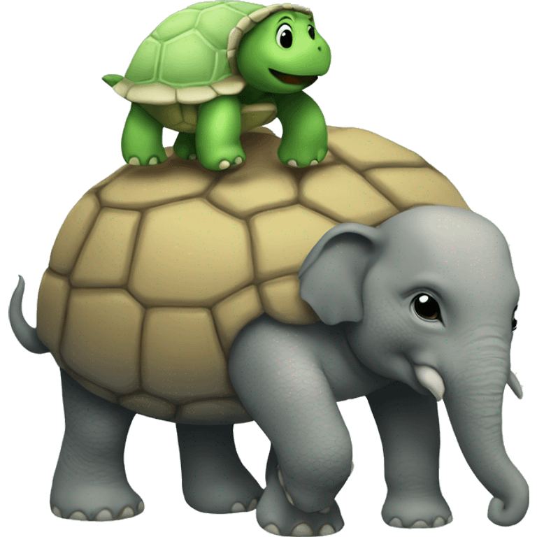 a turtle with elephants on its back holding a flat world emoji