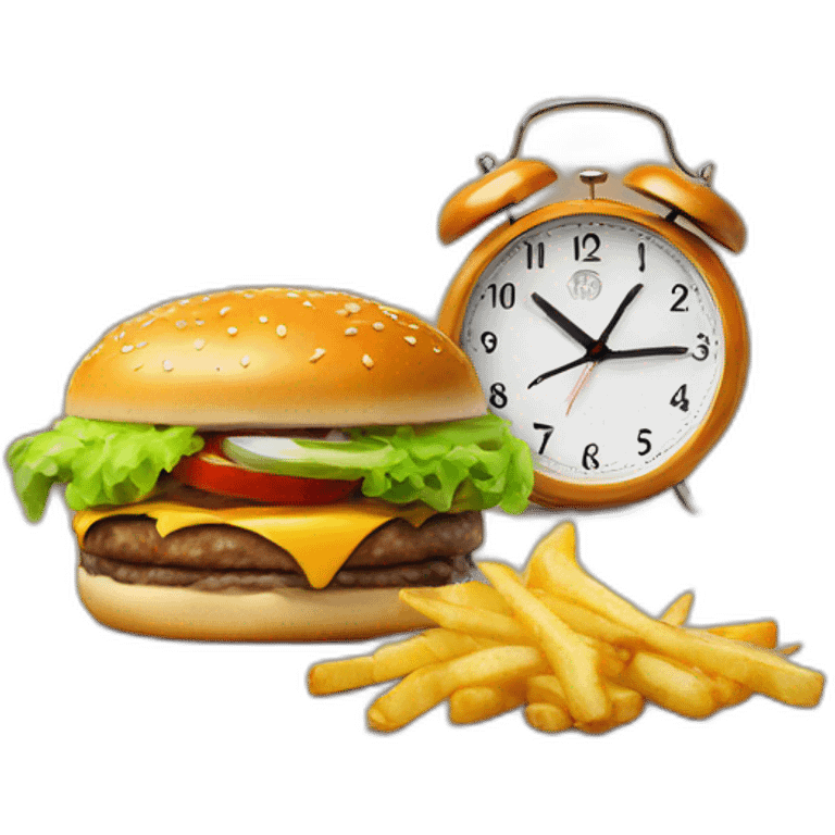 burger in the background clock in foreground emoji