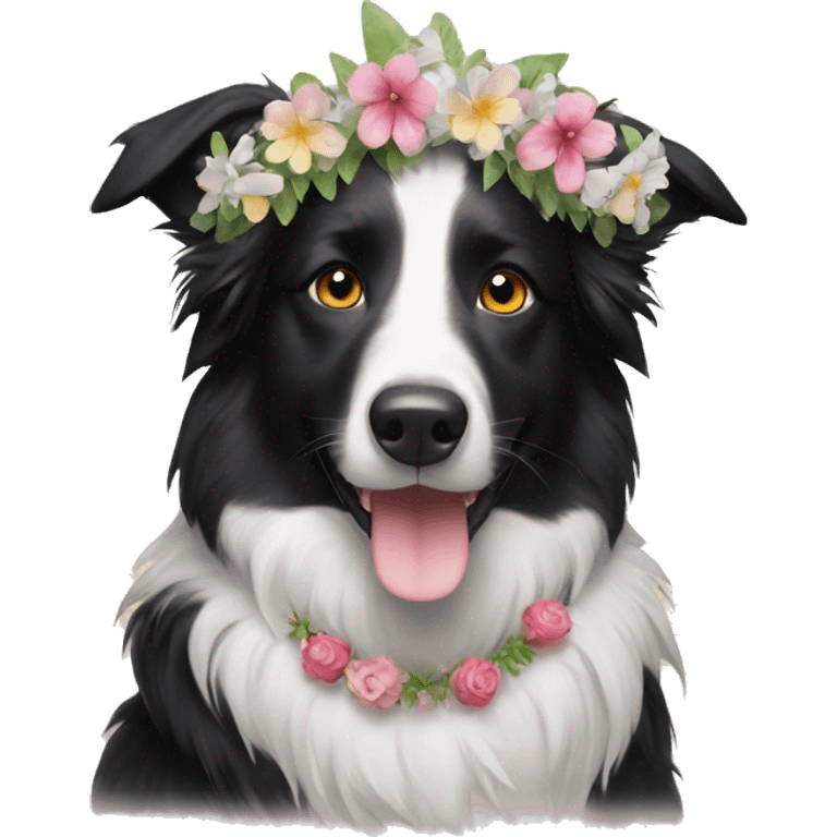 Border collie with flower garland emoji