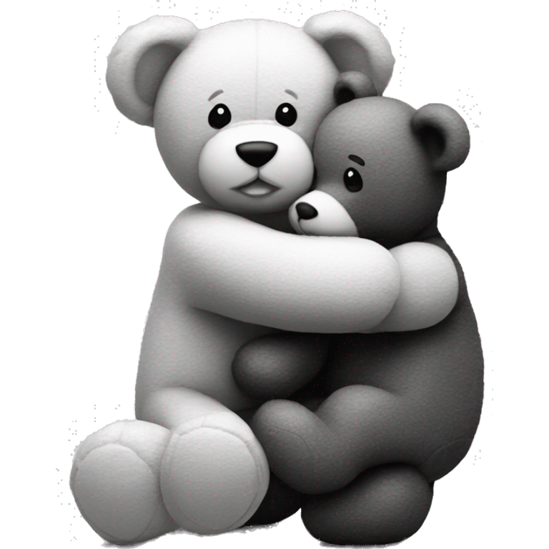 Teddy hugging another teddy black and white  emoji