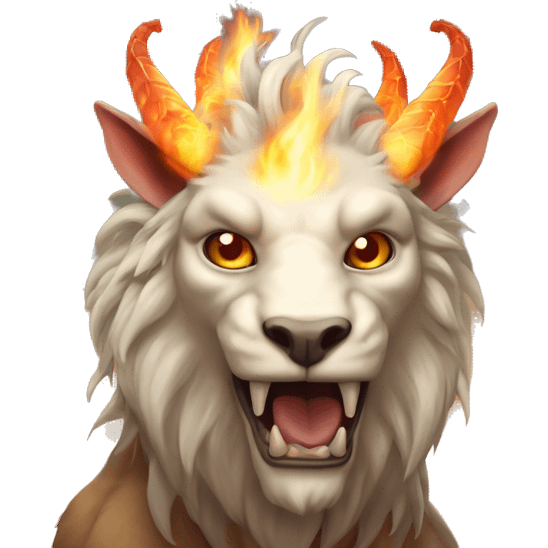 chimaera: A magical creature with the heads of a lion, goat, and dragon. It has a fierce appearance and breathes fire from its dragon head. emoji