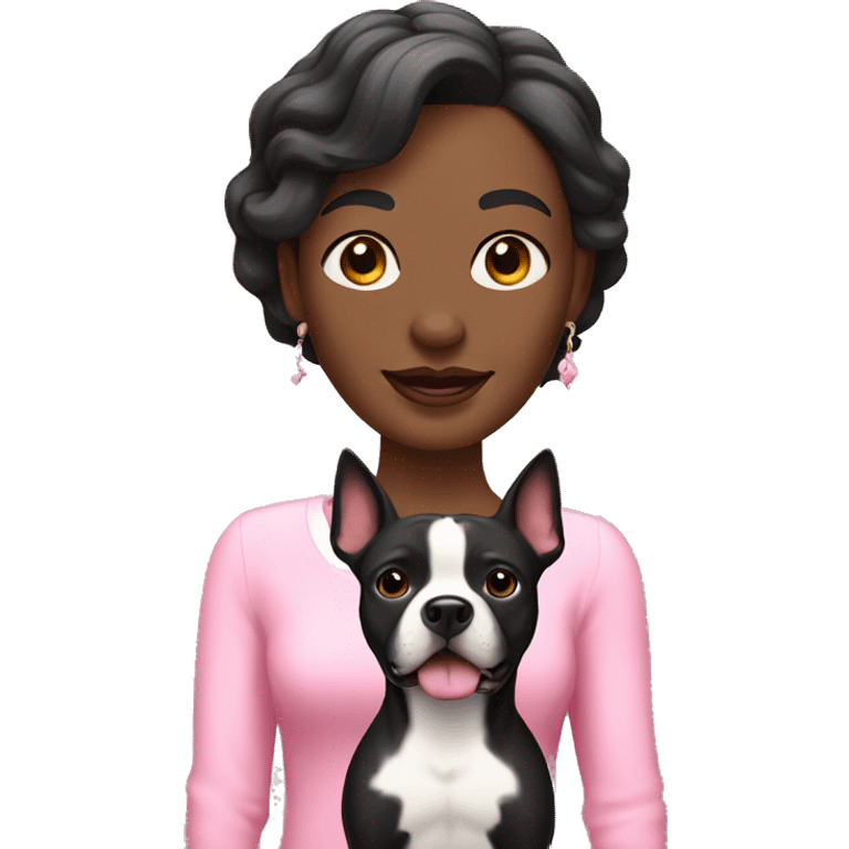 lady with black Staffordshire terrier dog, pink dettails emoji